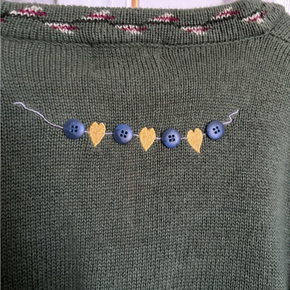 Vintage Sweater - The Quacker Factory. Size small. Green garden angels/buttons - Picture 8 of 9